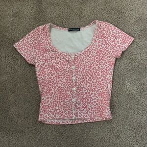 Brandy Melville Pink Leopard Print Button-Up Top